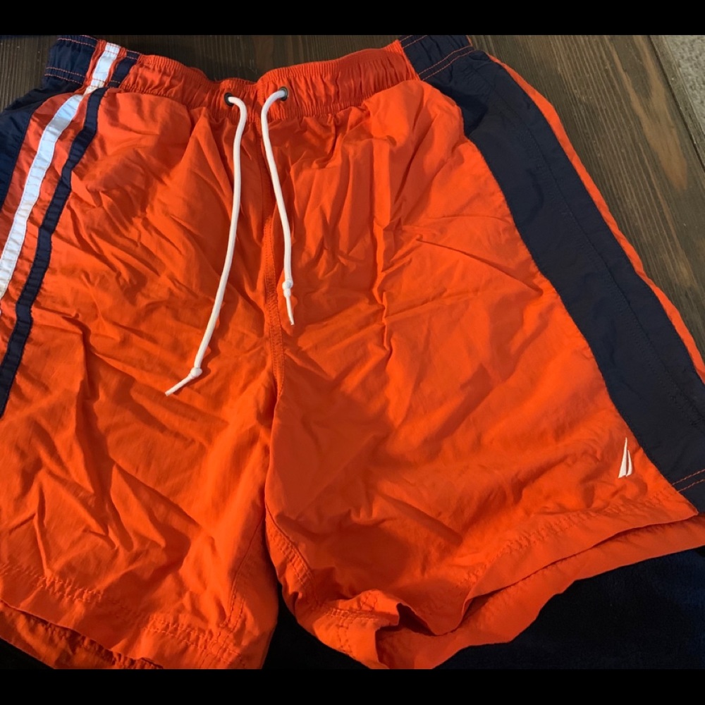 Men’s Nautical orange/navy/white swim trunks